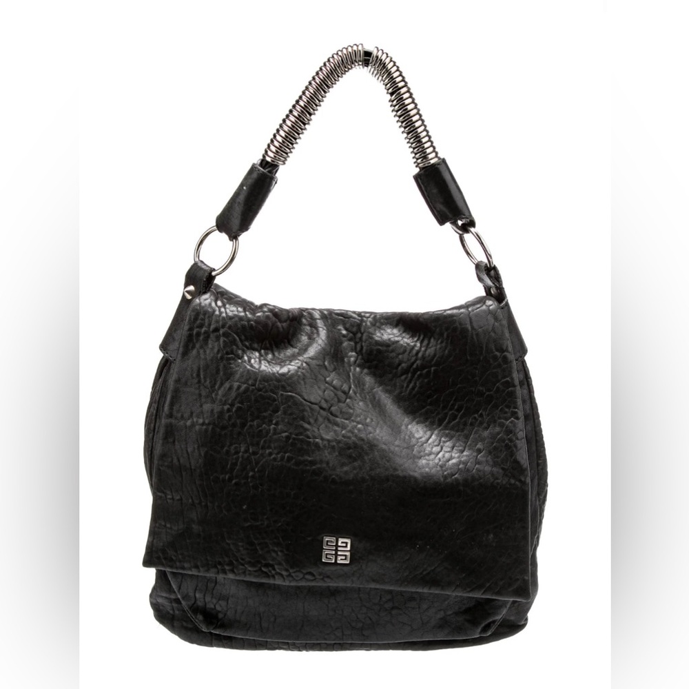 Givenchy Black Leather Handbag with Metal Handle COA EUC
